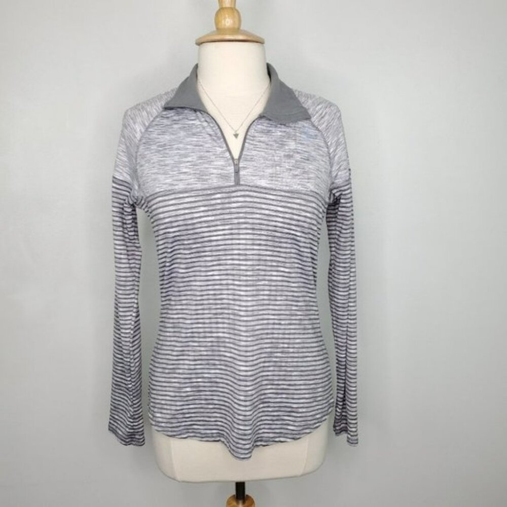 Avia Gray Heathered Striped Popover Activewear Soft Inside Micro Fleece Top M